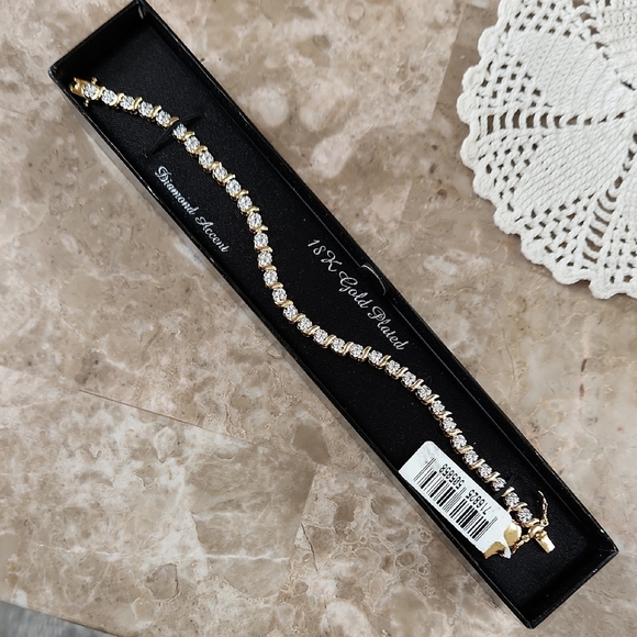 Jewelry - Diamond Accent, 18K Gold Plated Tennis Bracelet, 7.5", NEW